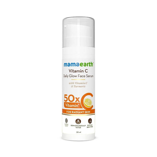 MAMAEARTH Vitamin C Daily Glow Face Serum for Men & Women - Vitamin C Serum for Glowing Skin, Oily Skin & Dark Spots, With 50x Vitamin C -30ml, White