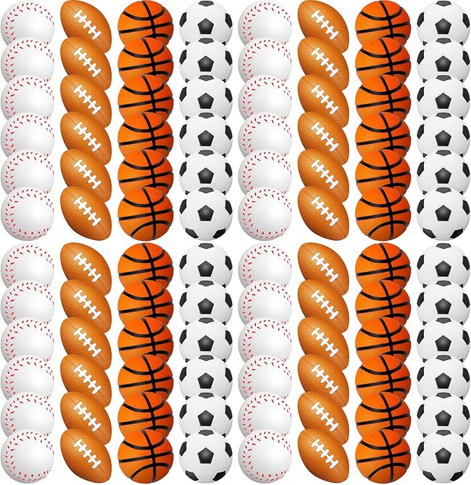 120PCS Sports Stress Balls Set – Mini Foam Soccer, Basketball, Football & Baseball Toys for Kids & Parties