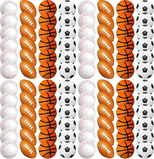 120PCS Sports Stress Balls Set – Mini Foam Soccer, Basketball, Football & Baseball Toys for Kids & Parties
